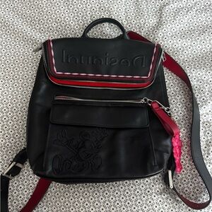 Desigual Black Backpack with Red and Pink Accents